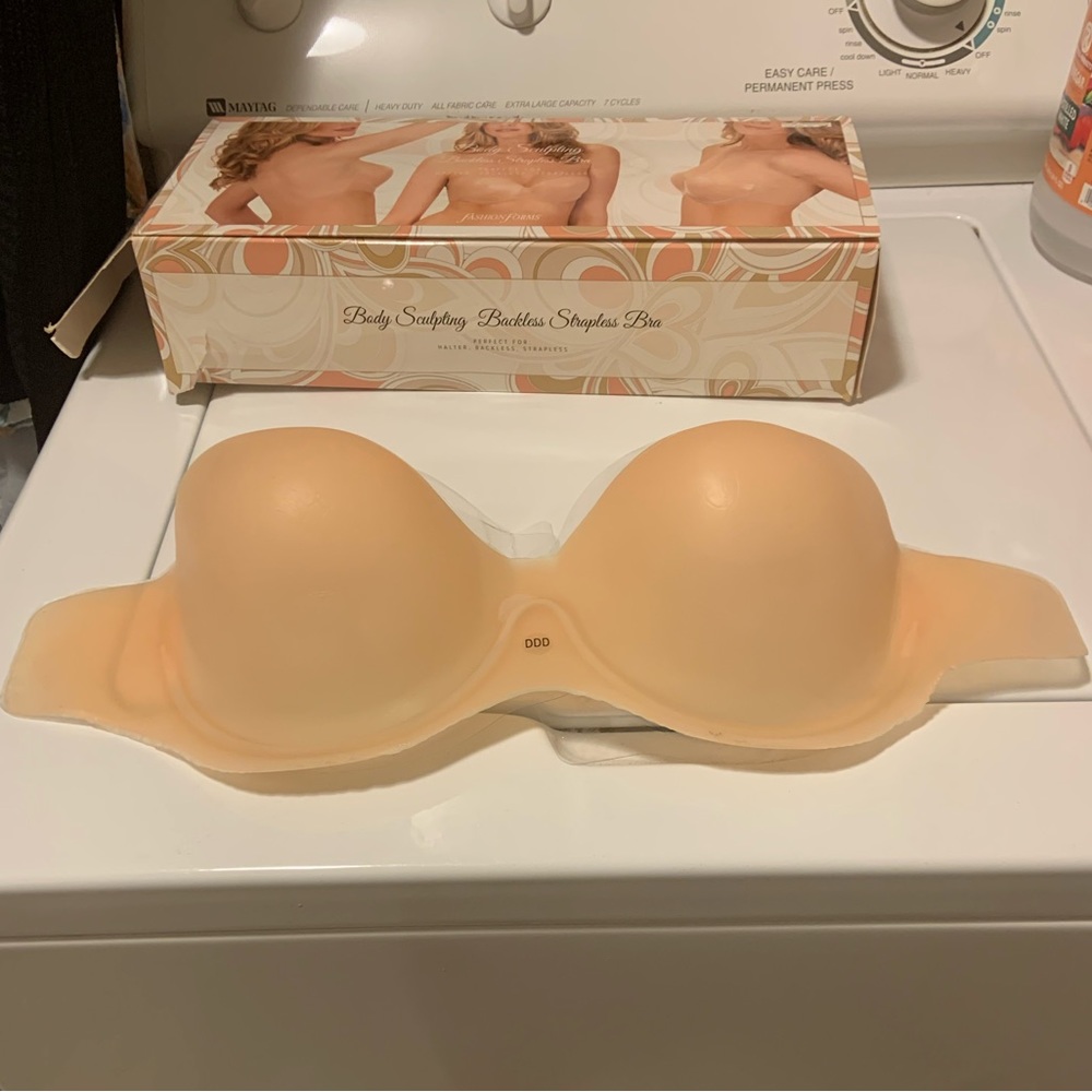 Backless strapless sticky bra.